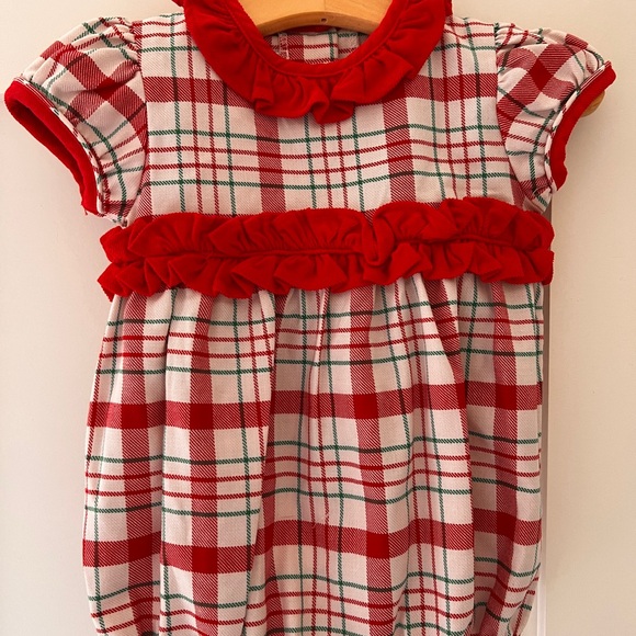 Little English Christmas Red and Green Plaid Tartan Baby Girl Bubble 6m - Picture 1 of 10